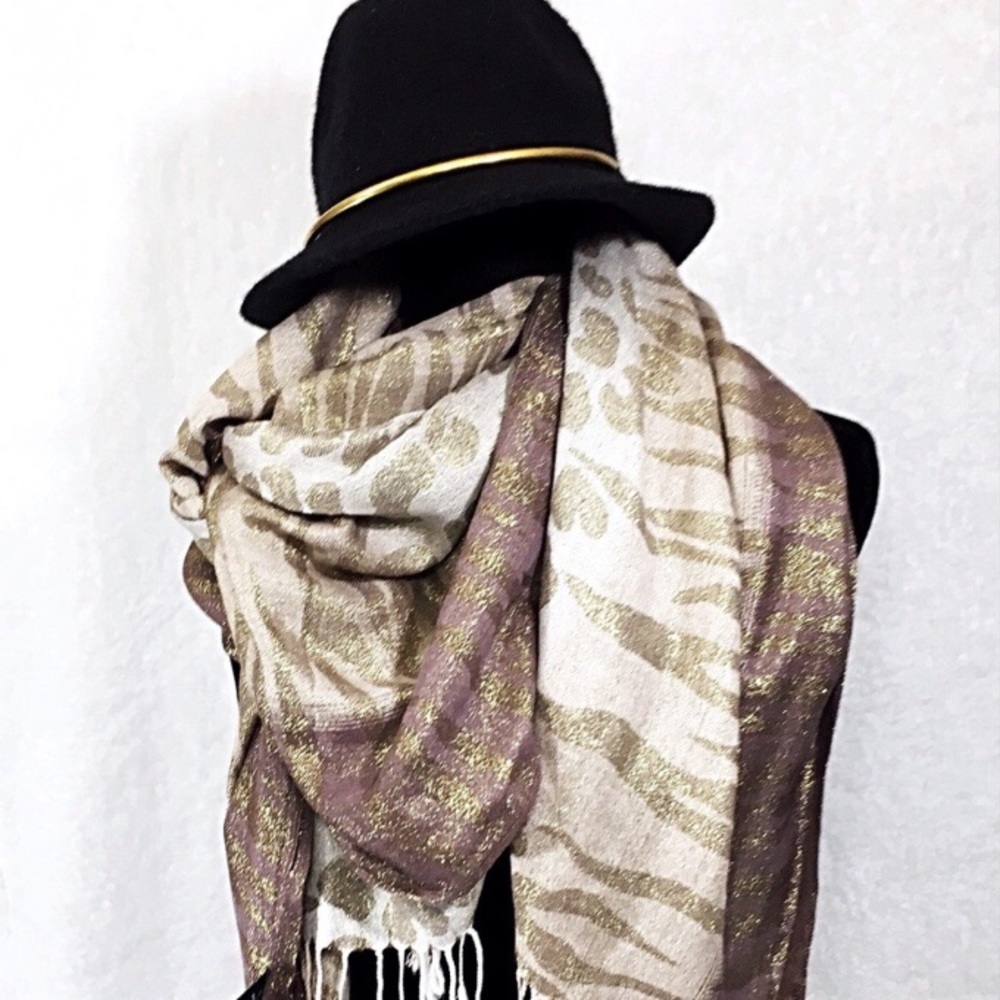Charlie Paige |  Animal Jungle Print Tassel Scarf